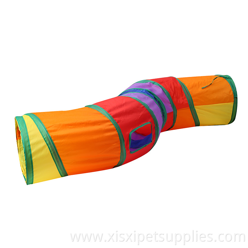 S shape rainbow color foldable tunnel cat toy